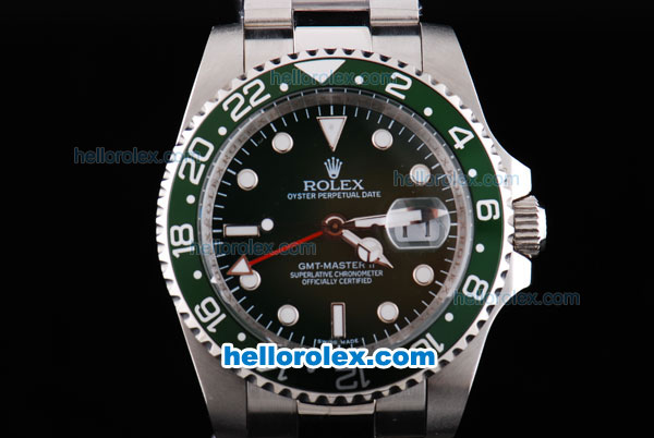 Rolex GMT Master II Oyster Perpetual Date Automatic with Black Dial and Green Bezel --Round Bearl Marking-small Calendar - Click Image to Close